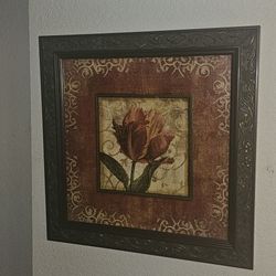 Fine Art Red and Gold -Flower II' Canvas Beautiful  Framed Art by Lisa Audit 24×24 - $85 OBO
