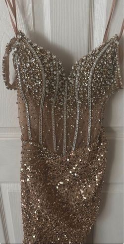 Gold leg out prom dress