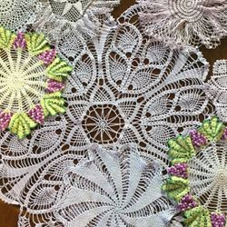 $15 Lot Sale 8 Large Vintage Purple Doilies Hand Crocheted Cotton Doily Hand Dyed 1950s Artwork Junk Journal Slow Stitch
