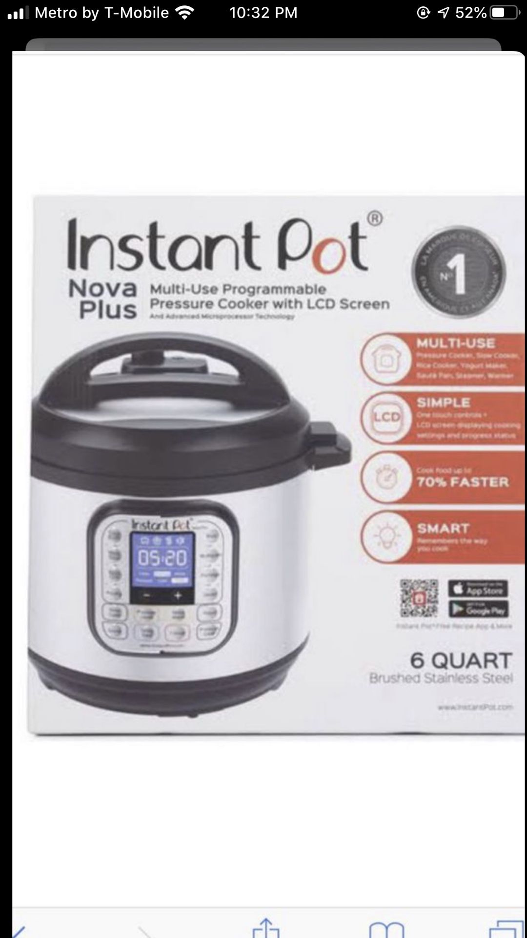 New instant pot 9 in 1 , 6 quart $55 best price no less