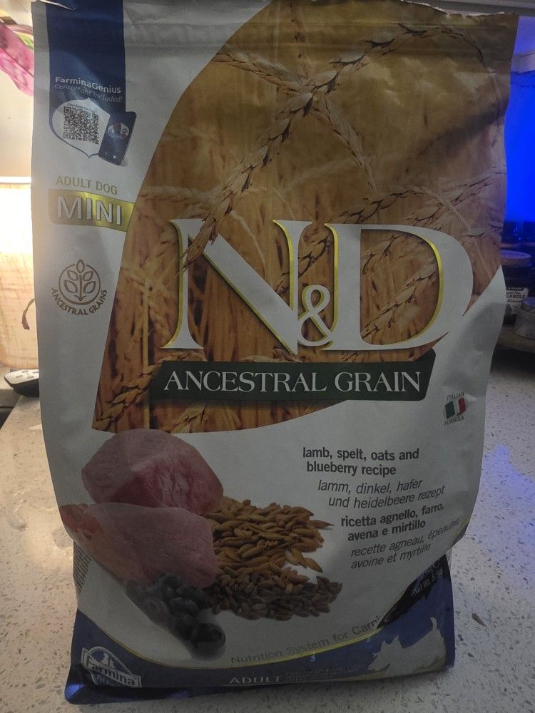 Farmina N&D Ancestral Grain Lamb & Blueberry Recipe Adult Mini Breed Dry Dog Food, 5.5-lb bag
