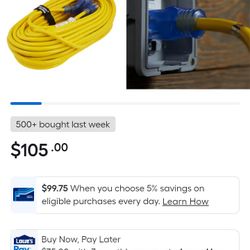 100'12/3 Triple Outlet Extension Cord 