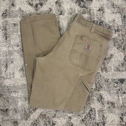 Carhartt Pants Mens 38x32 Khaki Beige Relaxed Fit Utility Workwear 102291-253