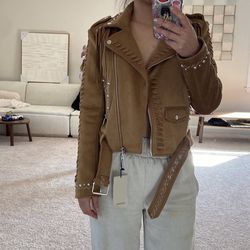 Zara faux suede fringe jacket. Xs