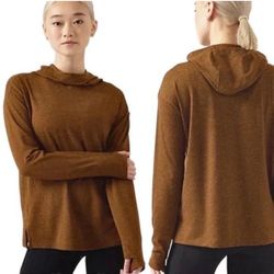 Athleta Uptempo II Hoodie Sweatshirt Brown Heathered Long Sleeve Cowl Neck Sz M