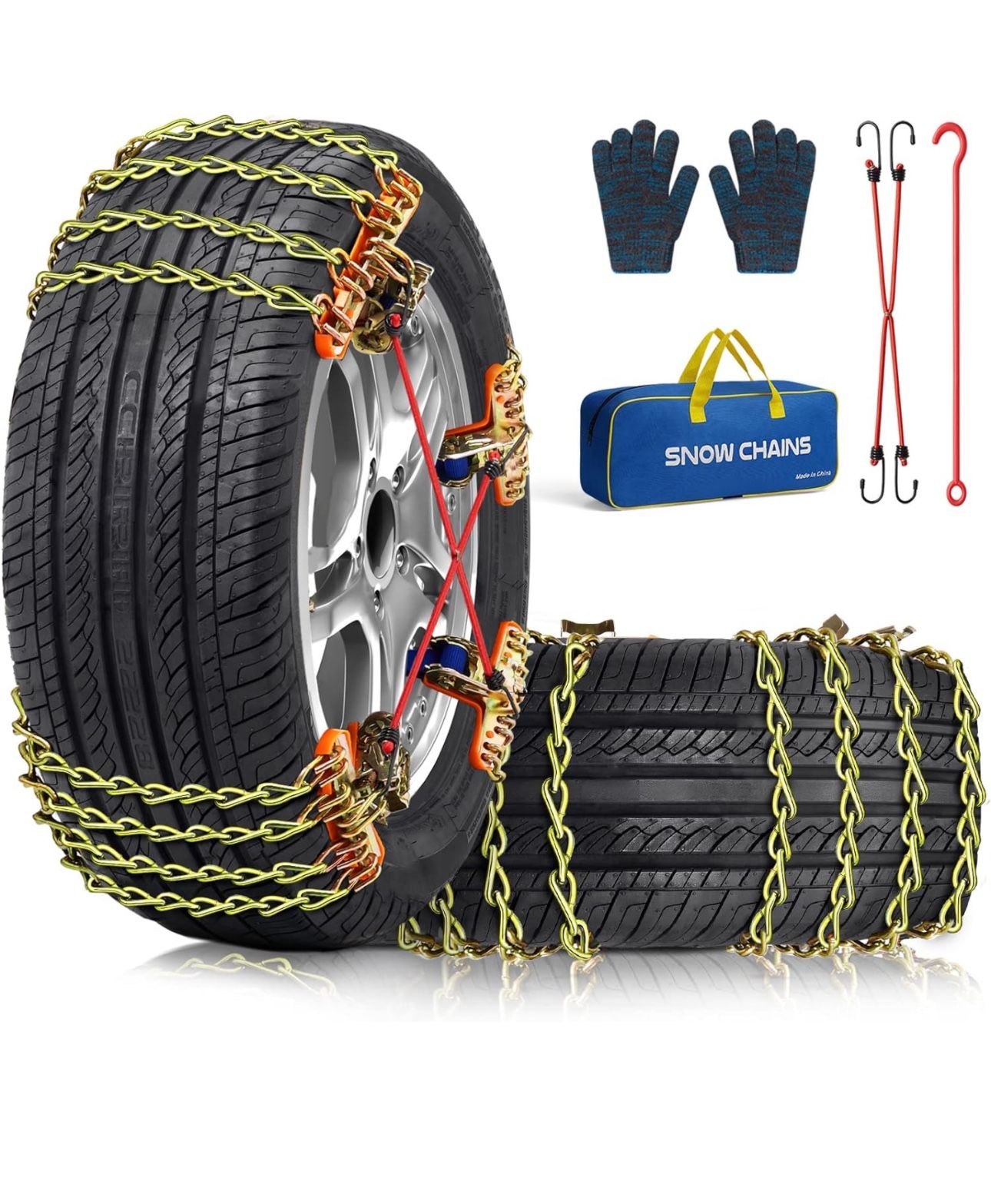Snow Chains 8 Pack for Car Tire Width 195-265mm(7.7-10.4 inch)