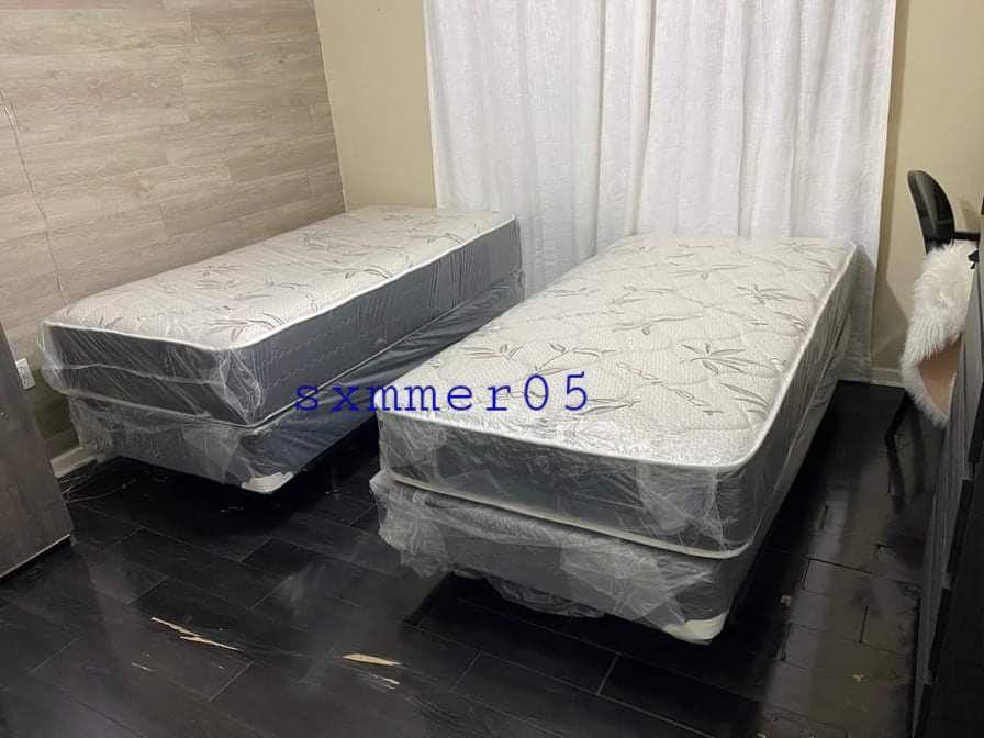 2 Twin Size Matress + Box Spring + Frames Metal Available In King Size  Queen Size In Twin  Same Day Delivery 