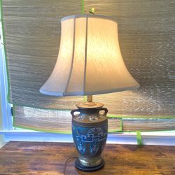 Antique Japanese Brass and Enameled Champleve Vase Lamp