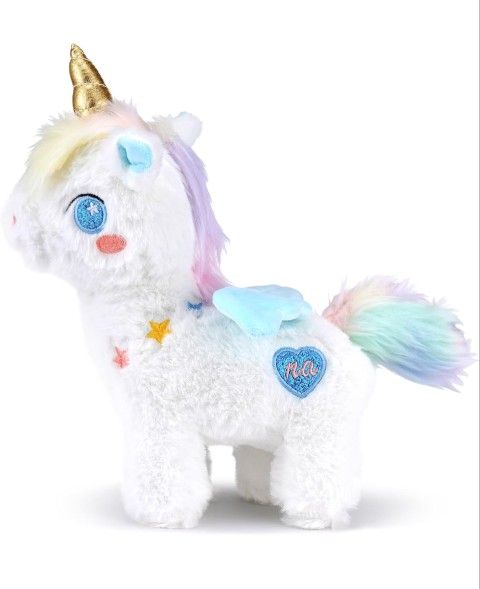 Plush Unicorn Stuffed Animal Pillows Toy, 10 Inch Cute Soft Rainbow Unicorn Plushie Dolls with Wings, Kawaii Plushies Gifts for Girls,Decor (Blue)