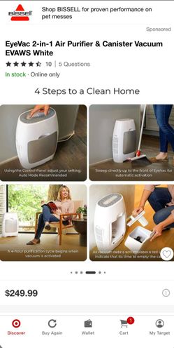 Brand new eye vac 2-1 air purifier and canister vacuum black and white