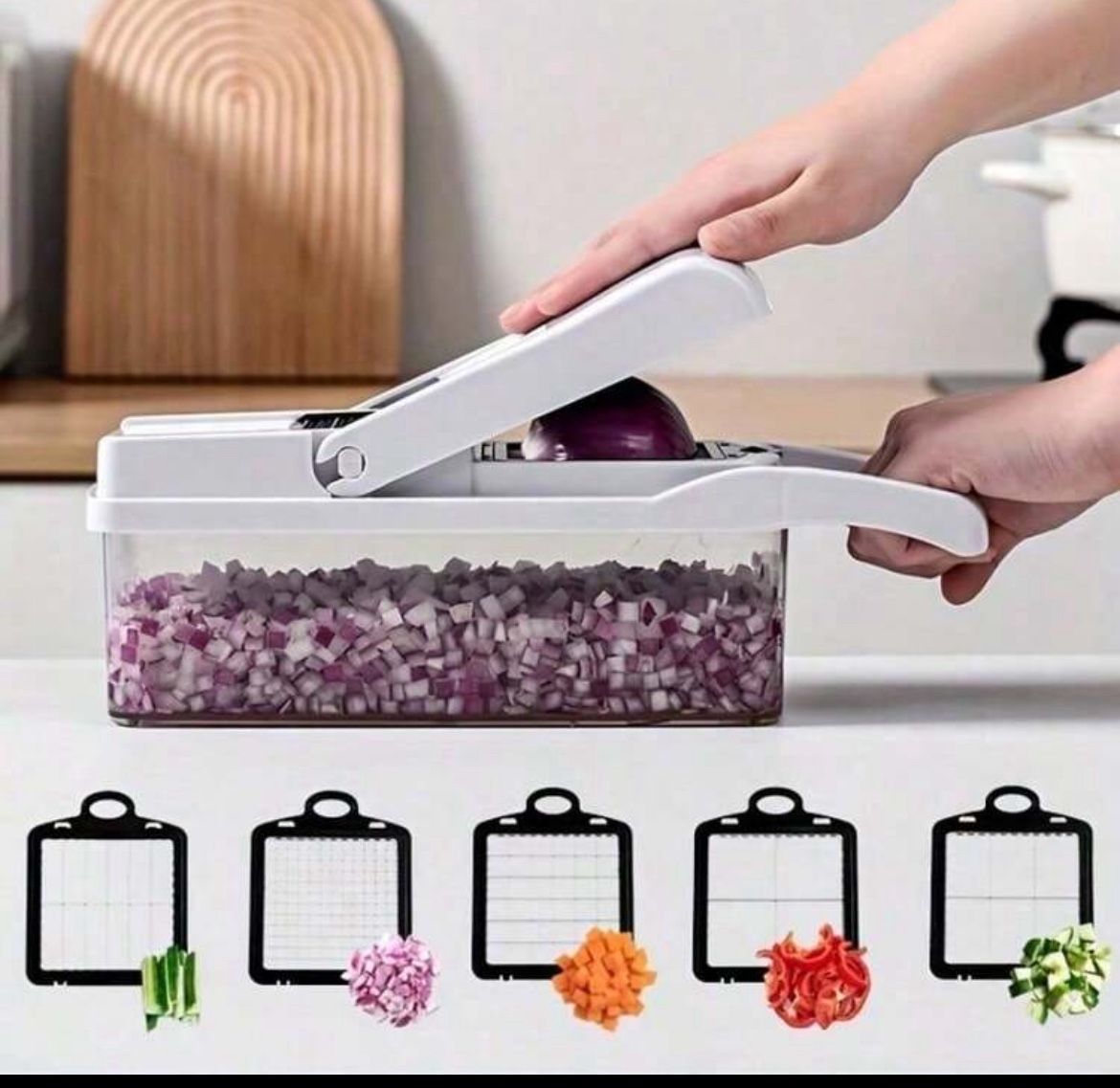 1pc 15-In-1 Vegetable Chopper With Interchangeable Blades And Storage Container - Manual Operation For Precise Slicing, Dicing, And Chopping, Great Fo