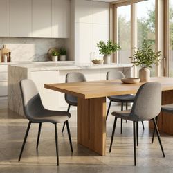 Homy Casa Charlton 4PC Basic Metal Dining Chairs, Modern Fabric, Grey