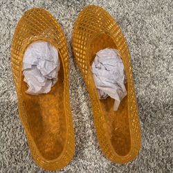 Ancient Greek Sandals Women's Orange Jelly Flat Sandals Plastic Size 37