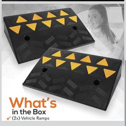 Pyle Rubber Curb Ramp 2PC Set, Heavy-Duty Driveway Ramp 4.1" Rise, 55,000 lbs Capacity, 19” L x 11.82” W, High-Density Waterproof Threshold Ramps for 