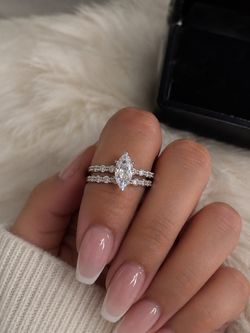 2CT Marquise Cut Lab Simulated Diamond Engagement Ring Set | 925 Sterling Silver Matching Set Size 7