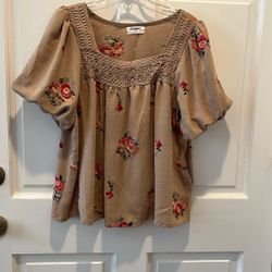 Floral Embroidered Peasant Shirt, Size Xl – Worn Twice