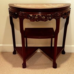Antique Entry Table Solid Wood And Rose Marble