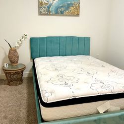 Gorgeous Queen Bed Frame With Headboard Turquoise Light Blue!