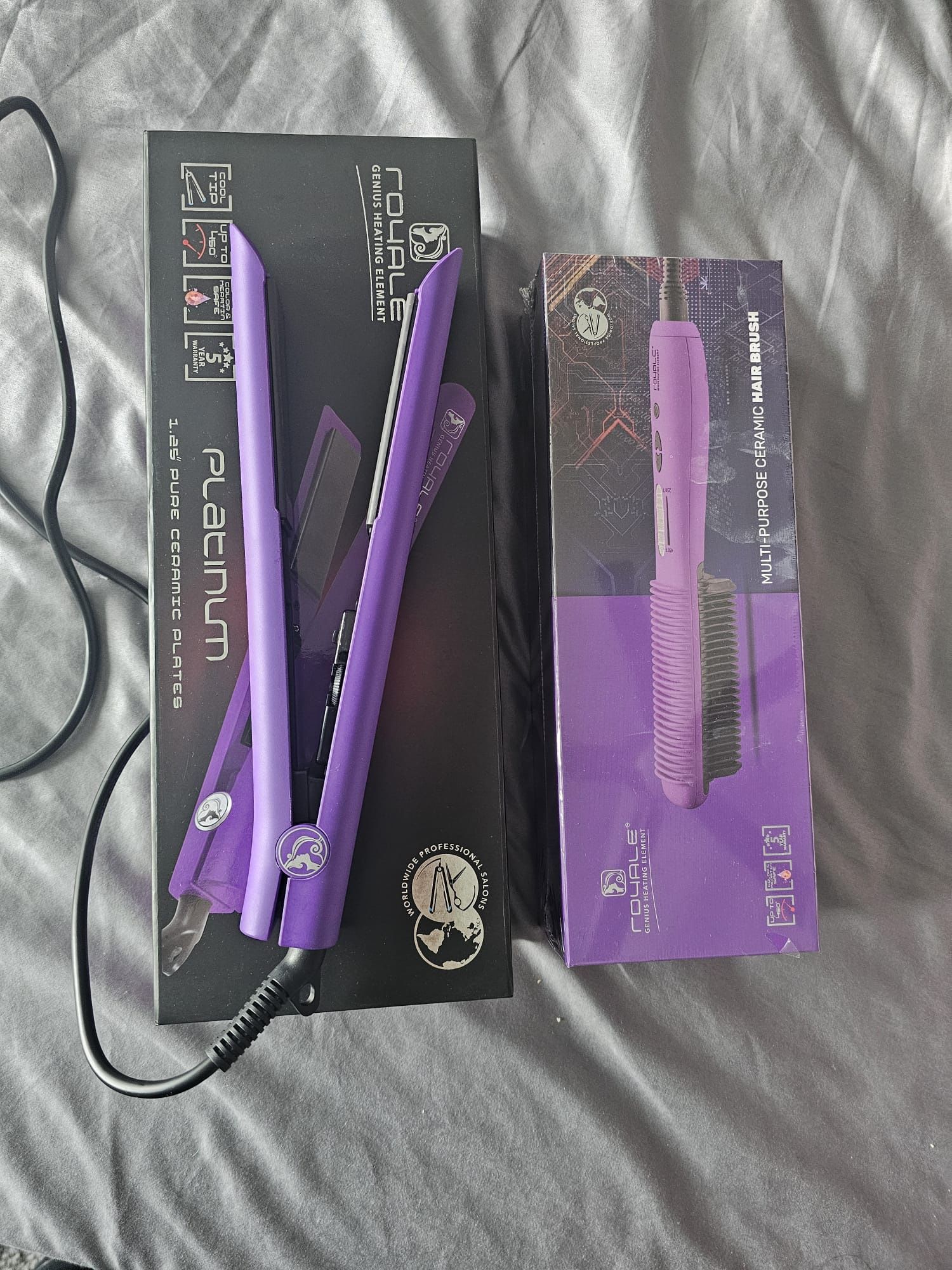 Royale Platinum Flat Iron And Ceramic Hair Brush
