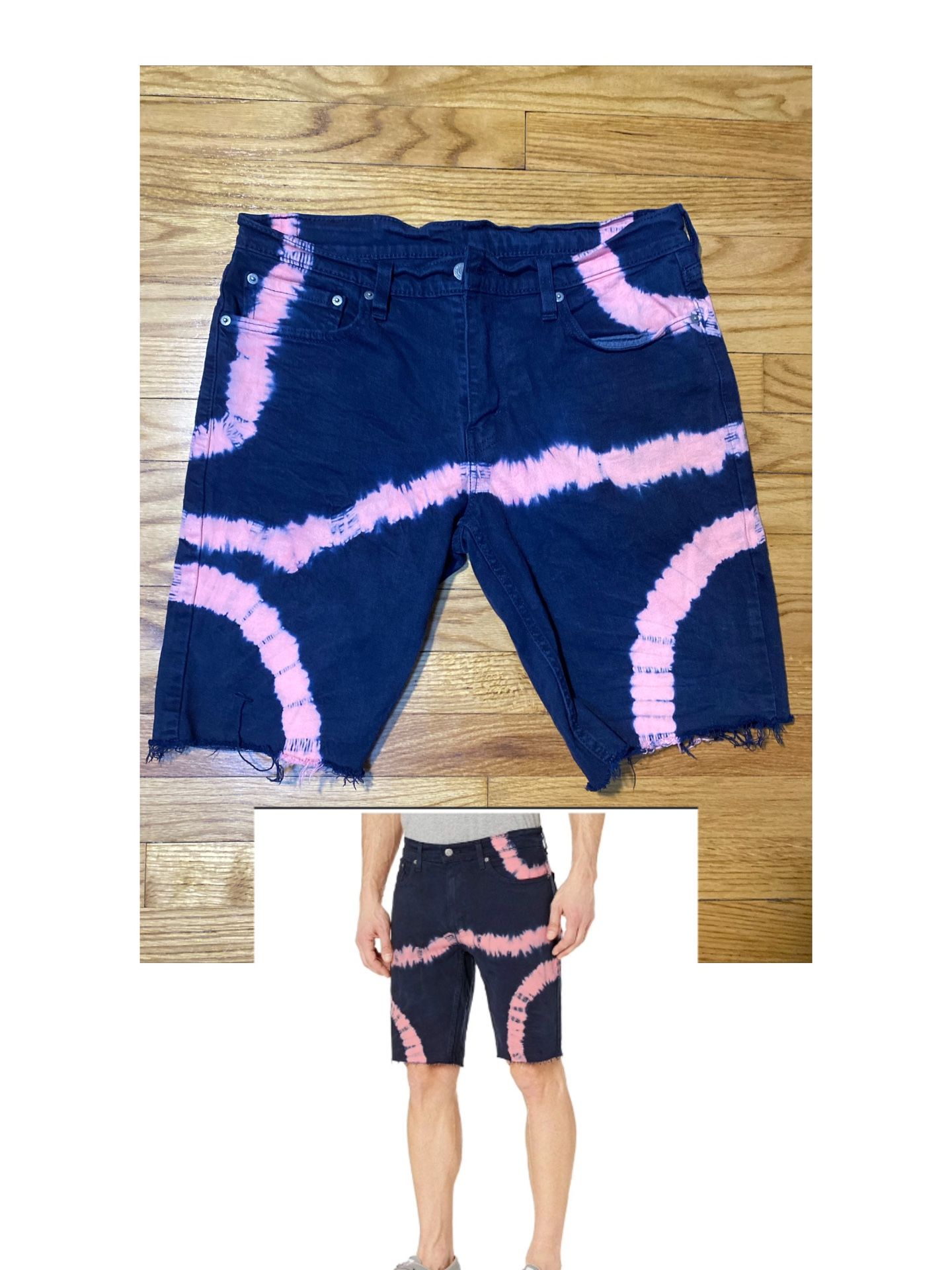 Levi's 511 Slim Fit Cut-Off Jean Shorts Tye Dye Blue/Pink Stretch Men’s 32w NEW* NO tags!!! NEW*