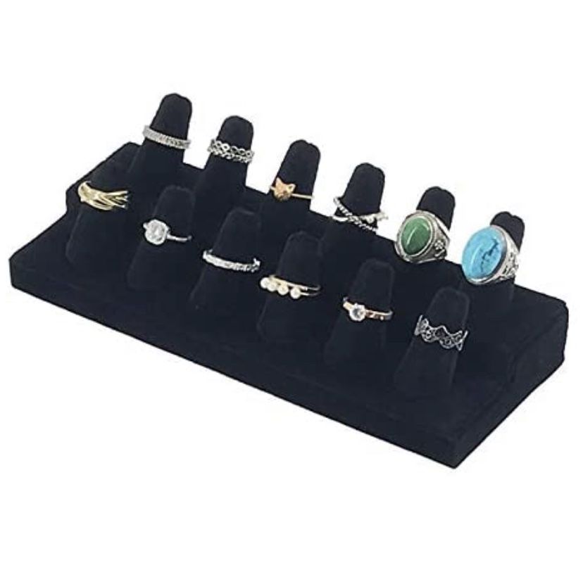 Ring display 12 finger black velvet holder