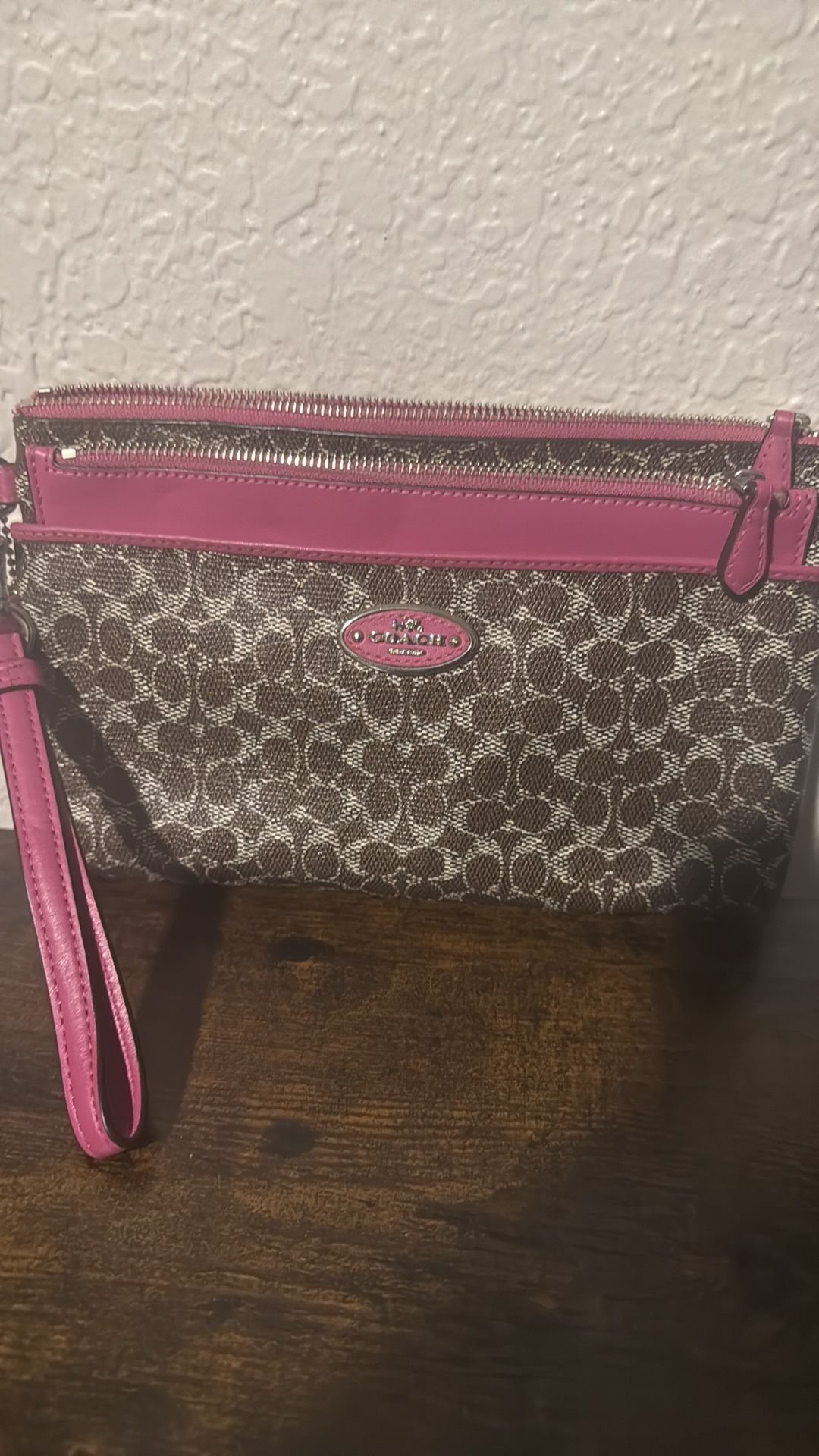 Coach Brown signature pop up pouch large wristlet