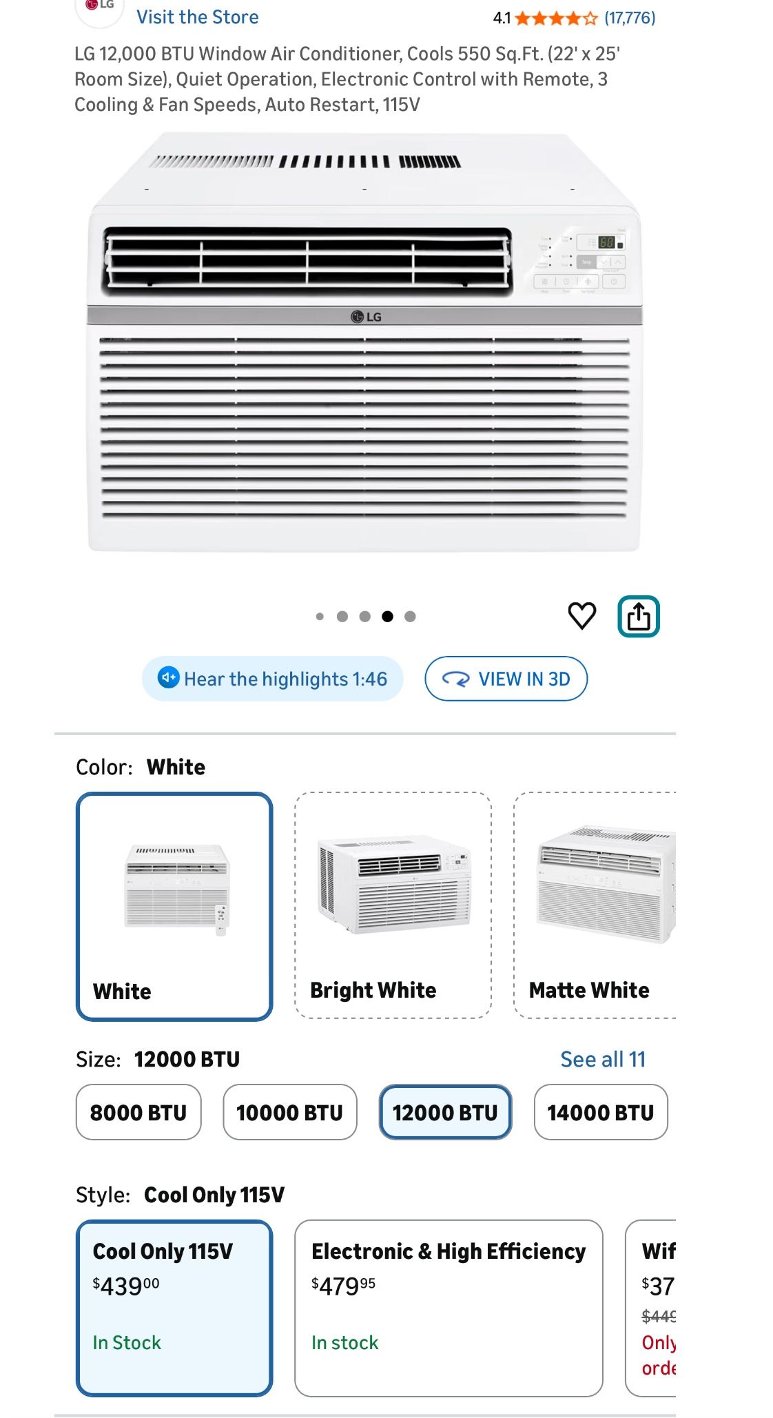 Large Window Air Conditioner LG 12,000 BTU