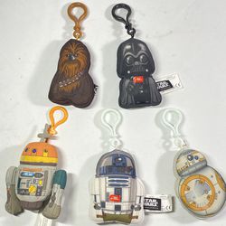 Star Wars Toy Key Chains Clip Lot Darth Vader Androids Chewbacca Soft Plush