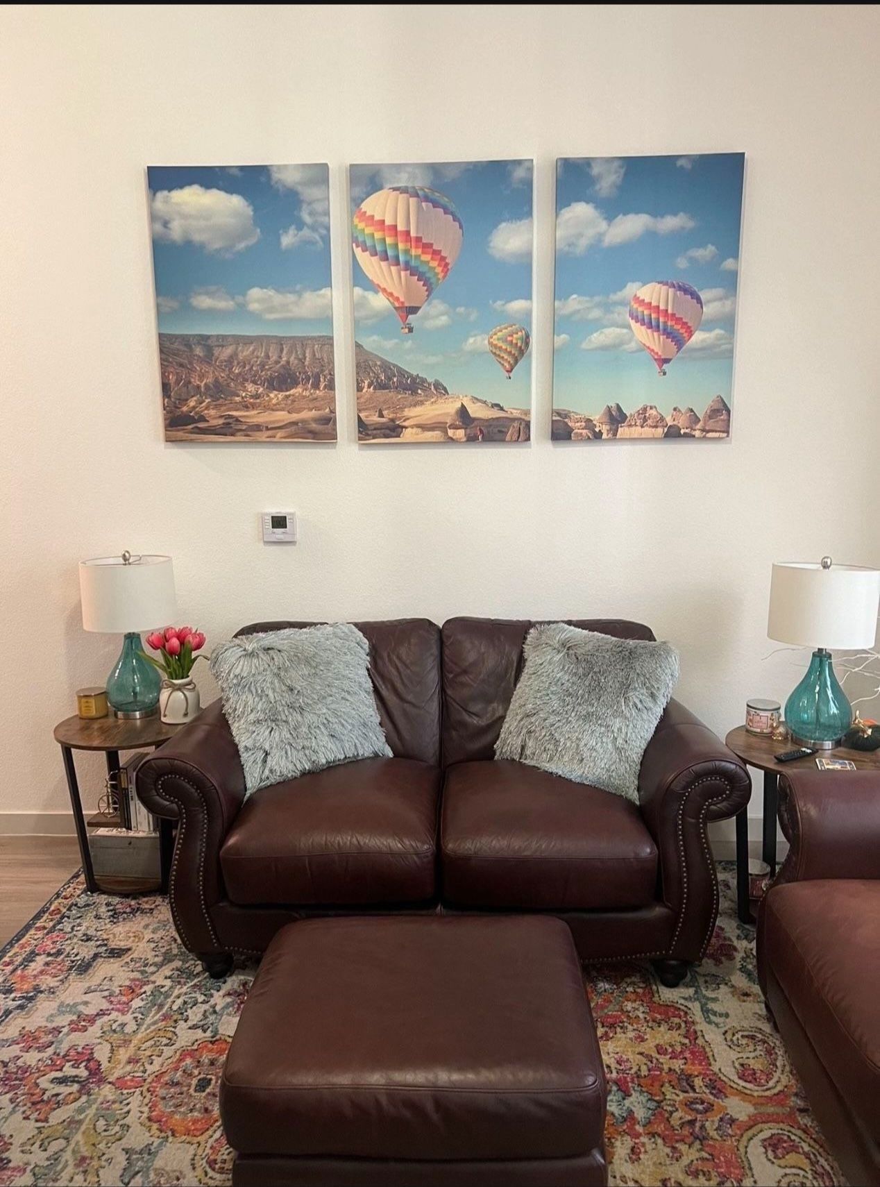 Leather Loveseat, Chair, and Ottoman