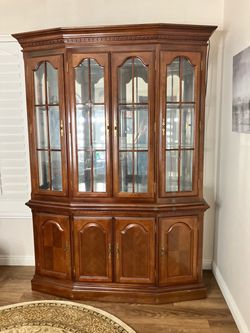 Large Wood China Cabinet with Glass Doors