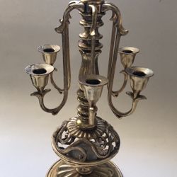 Antique Vintage 11" Table-Top Metal Brass 6 Light CANDELABRA Candle Holders