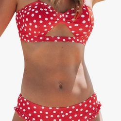 Medium CUPSHE Women's Polka Dot Cutout Ruffles Back Hook Closure Bikini Sets