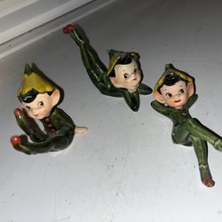 RARE❗Vintage Christmas Ceramic Pixie Elf Figurines Setof 3 Japan tumbling Elves