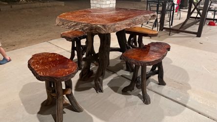 Handcrafted Rustic Live Edge Wood Table Set – Solid Wood Cabin/Ranch Style