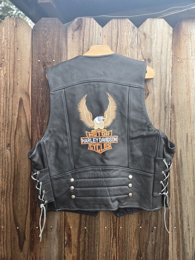 Harley Davidson Leather Vest Mens Size 46