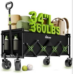 InBrave Extra Long Collapsible Wagon Cart Black