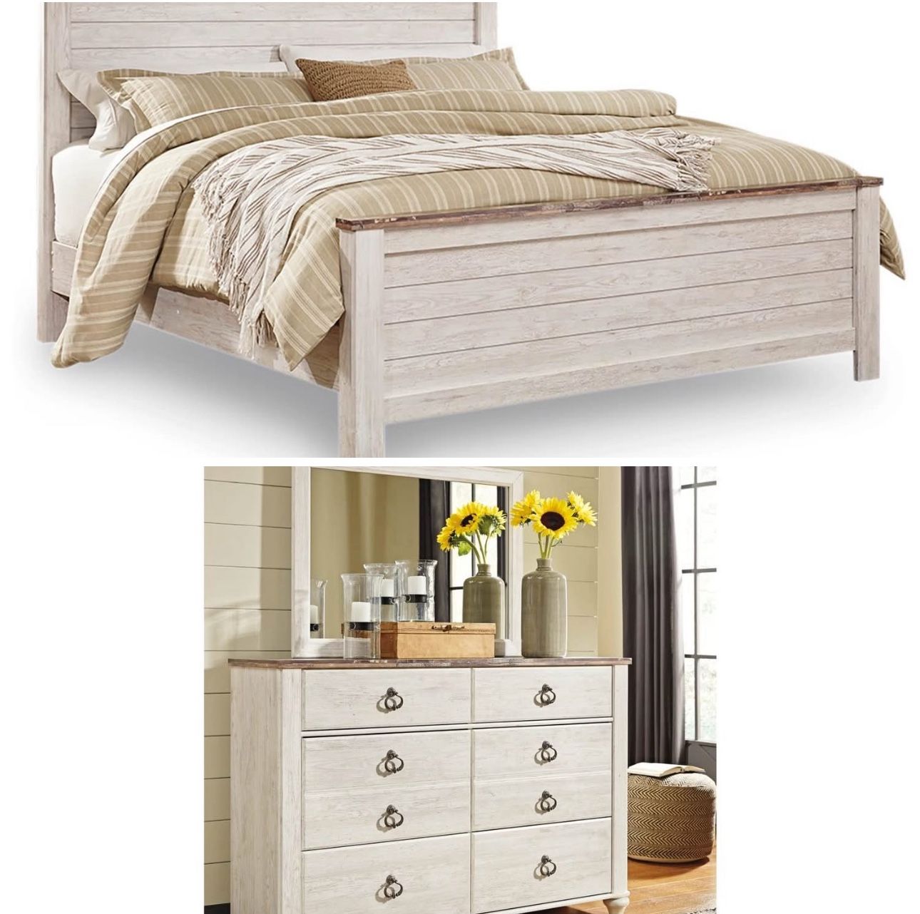 Queen bed  Dresser And Mirror 