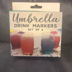New Umbrella Set Of 6 Drink Cup Markers 