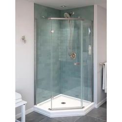 Delta 38 in. W x 72 in. H Neo-Angle Pivot Frameless Corner Shower Enclosure in Stainless with Clear Glass