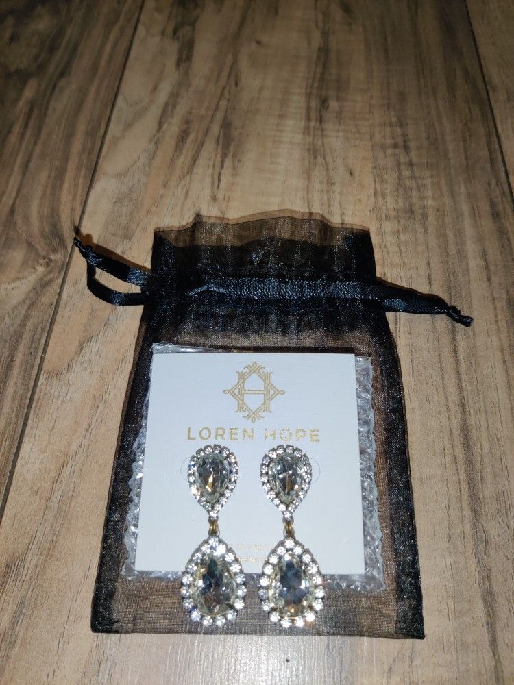 Loren Hope Abba Earrings Double Drop Diamond Like Hand-set Glass Stone