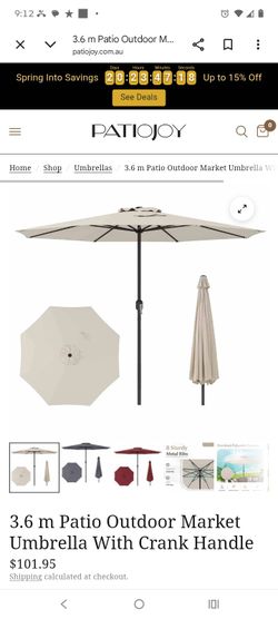 Patiojoy crank umbrella slightly used, kept in garage not in heat
