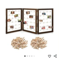 54 x 24 Inch Photo Display Board with Clip Farmhouse Picture Display Wooden Rustic Freestanding Picture Collage Frame Wedding Tabletop Decor for Home 