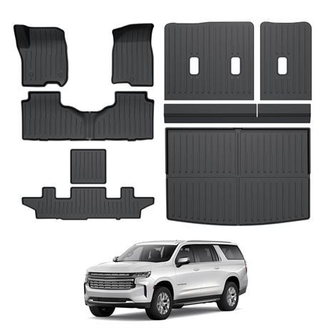 CARESA Floor Mats Cargo Liner 3rd Seat Back Covers for 2021-2024 Chevrolet
