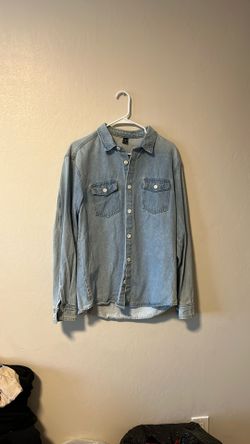 SHEIN Light Wash Denim Button-Up Shirt Size M
