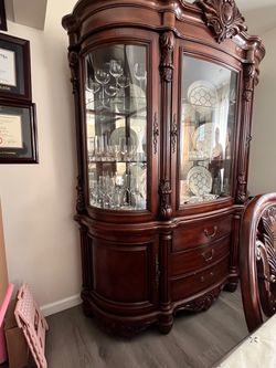 Large Cherry Wood China Cabinet Hutch