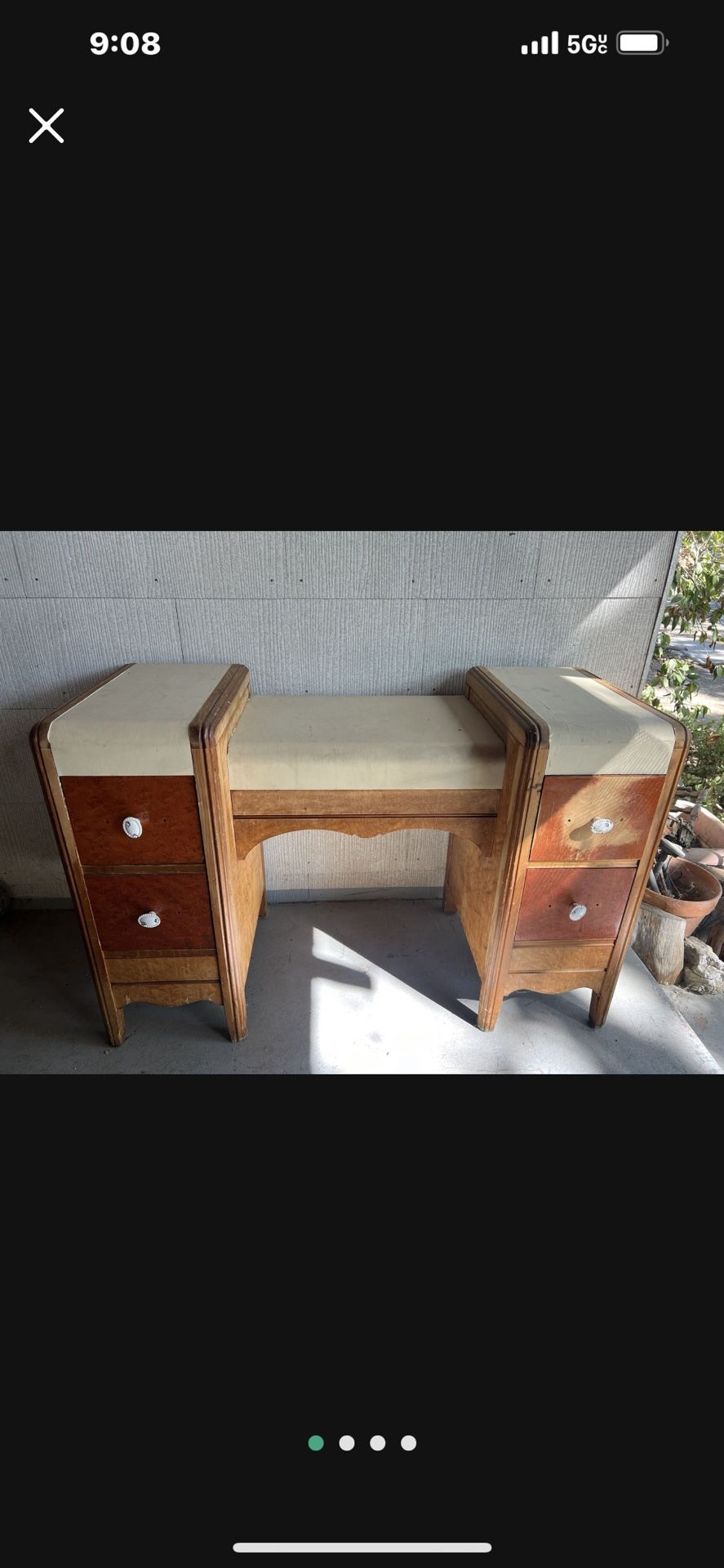 Antique Vintage Natural Wood Dresser Vanity 46”x19”x30”