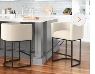 26 in.Cream and Black Low Back Bar Stool with Metal Frame Counter Height Linen Fabric Counter Stool Set of 2