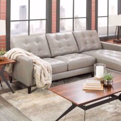 Abbyson Cream L-Shape 2 Piece Leather Reversible Sectional Sofa