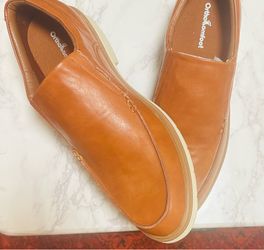NEW OrthoComfoot Men’s Luxury Loafers – Cognac Brown Slip-On Shoes (Size EU 48 / US 14)