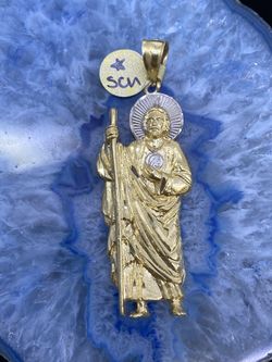 $1450 Two Tone Yellow And White Gold Saint Jude San Judas Religious Charm Pendants 